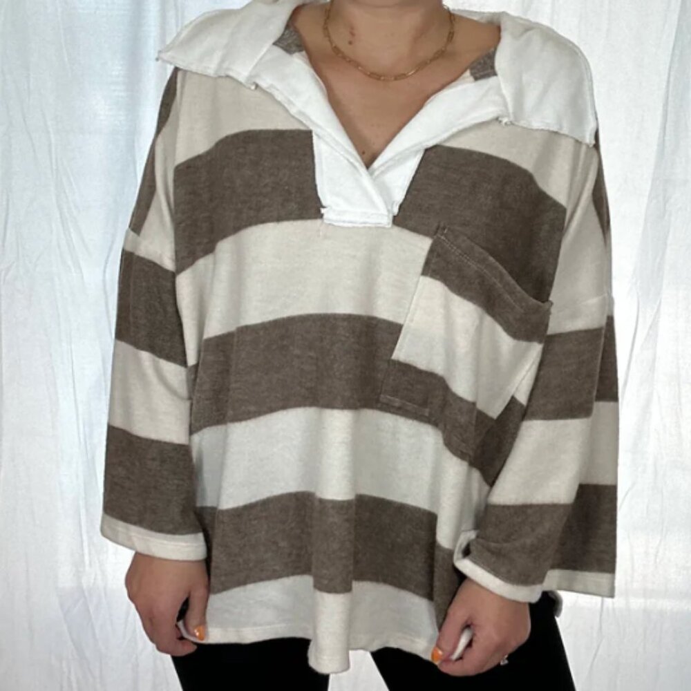 LAST CHANCE Bucket List Striped Collared Pullover Size Small